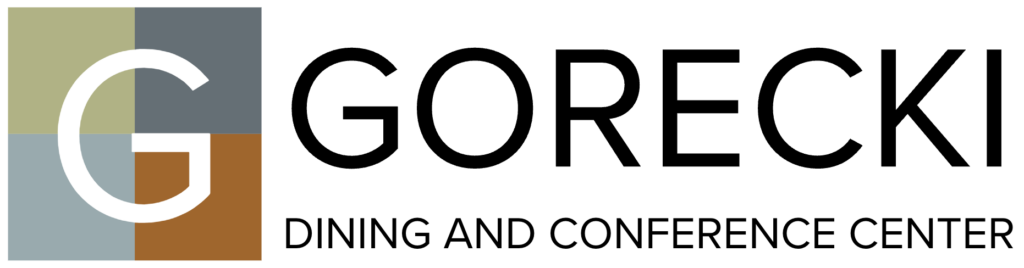 Logo of Gorecki Dining and Conference Center. It features a stylized "G" on a colorful, segmented square, followed by the name "Gorecki Dining and Conference Center" in bold letters.